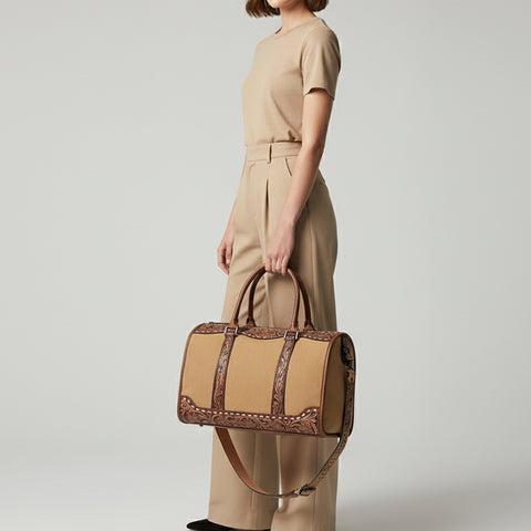 American Darling Western Hand-Tooled Floral Duffel Bag in Premium Genuine Leather