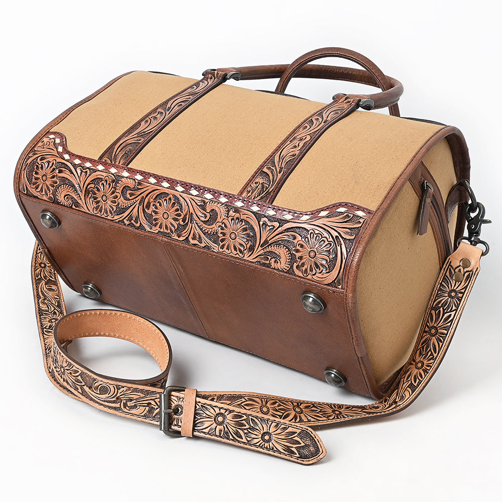 ADBG1765 Hand-Tooled Western Leather Duffel Bag Floral Cowhide Travel Satchel by American Darling