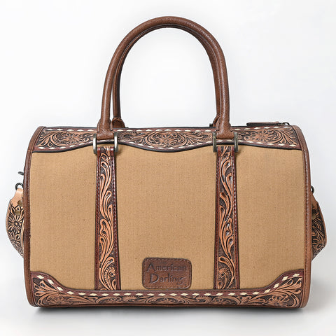 American Darling Western Hand-Tooled Floral Duffel Bag in Premium Genuine Leather