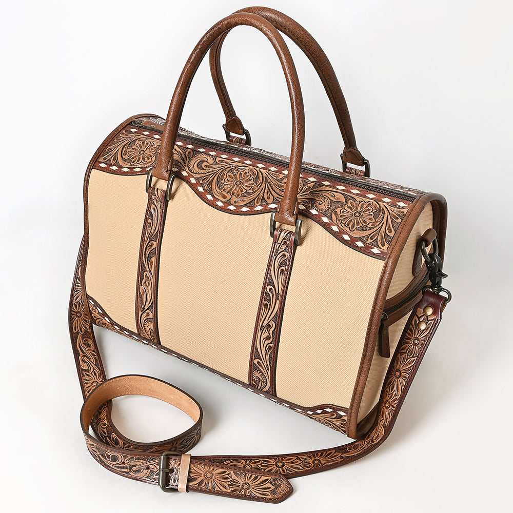 ADBG1765 Hand-Tooled Western Leather Duffel Bag Floral Cowhide Travel Satchel by American Darling