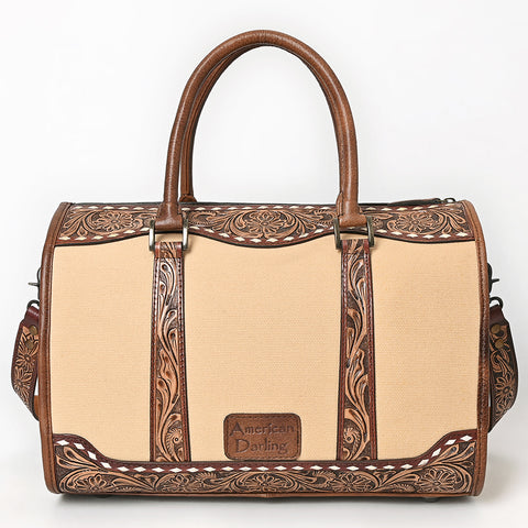American Darling Western Hand-Tooled Floral Duffel Bag in Premium Genuine Leather