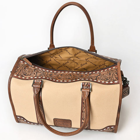American Darling Western Hand-Tooled Floral Duffel Bag in Premium Genuine Leather