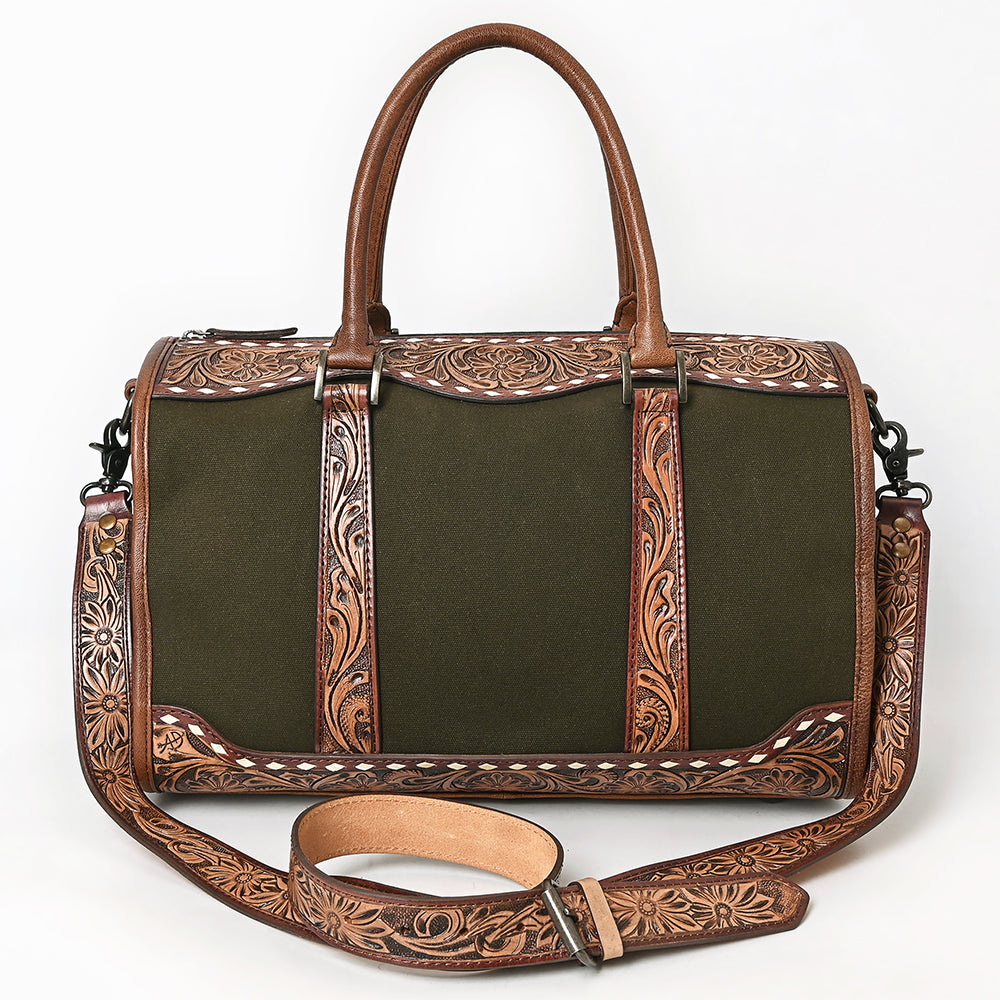ADBG1765 Hand-Tooled Western Leather Duffel Bag Floral Cowhide Travel Satchel by American Darling