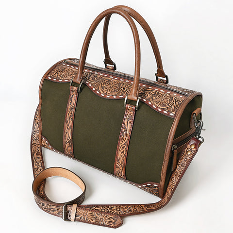 American Darling Western Hand-Tooled Floral Duffel Bag in Premium Genuine Leather