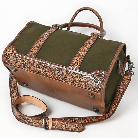 American Darling Western Hand-Tooled Floral Duffel Bag in Premium Genuine Leather