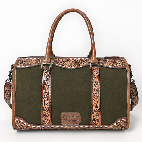 American Darling Western Hand-Tooled Floral Duffel Bag in Premium Genuine Leather