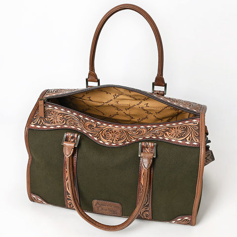 American Darling Western Hand-Tooled Floral Duffel Bag in Premium Genuine Leather