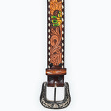 ADBLF205 Beautifully Hand Tooled Hand Painted Genuine American Leather Belt Men and Women Bling