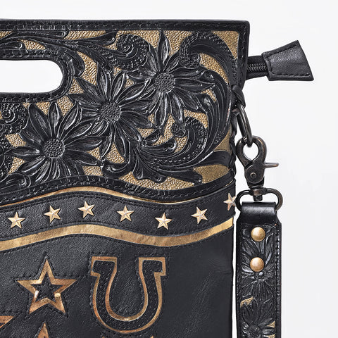 American Darling Western Hand-Tooled Floral Clutch Bag - Premium Genuine Leather Crossbody