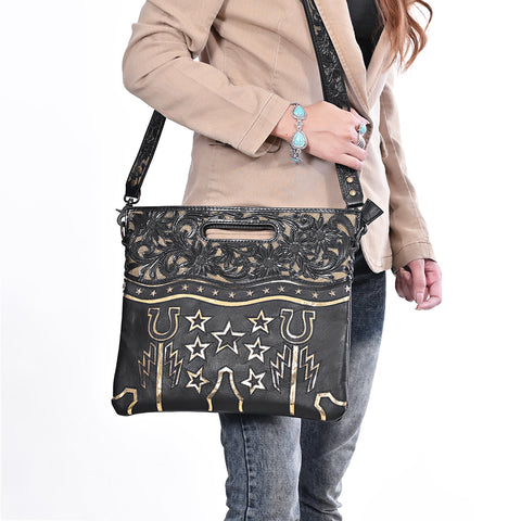 American Darling Western Hand-Tooled Floral Clutch Bag - Premium Genuine Leather Crossbody