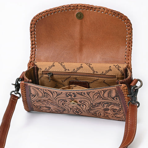 American Darling Western Hand Tooled Floral Carved Small Cross body Bag in Genuine Leather