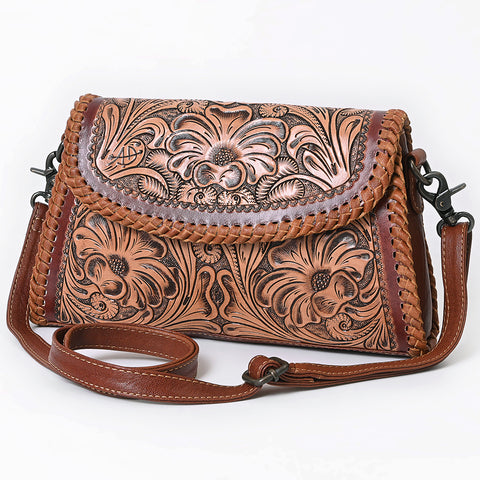American Darling Western Hand Tooled Floral Carved Small Cross body Bag in Genuine Leather