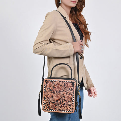 American Darling Hand Tooled Floral Large Cross body Bag with Fringes