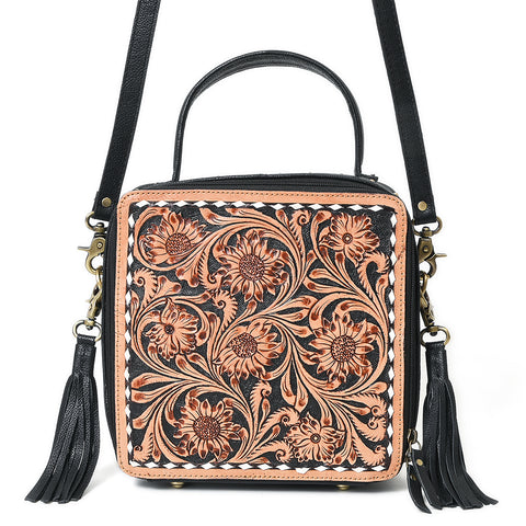 American Darling Hand Tooled Floral Large Cross body Bag with Fringes