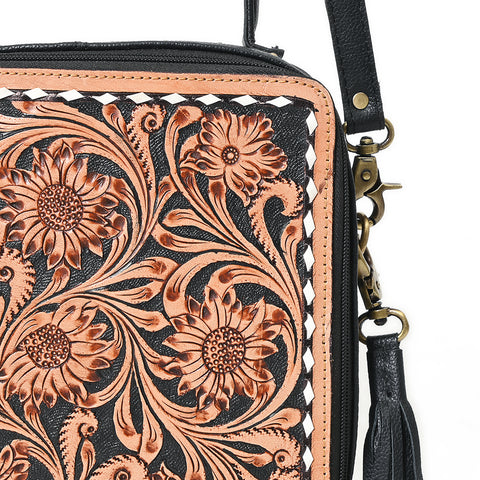 American Darling Hand Tooled Floral Large Cross body Bag with Fringes