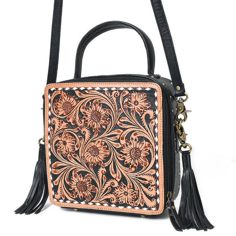 American Darling Hand Tooled Floral Large Cross body Bag with Fringes