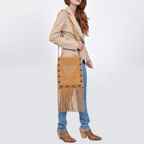 American Darling Handcrafted Suede Chaps Bag with Fringes and Conchos