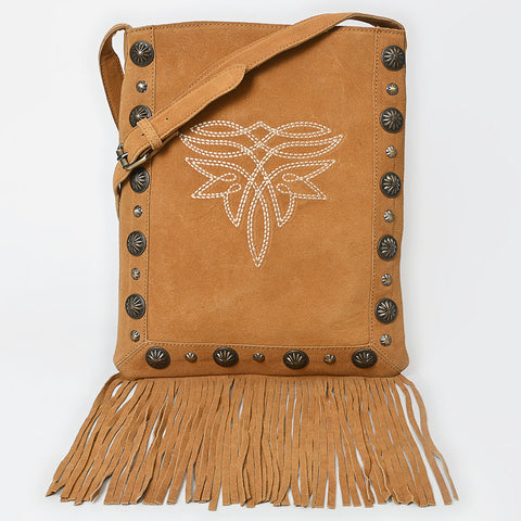 American Darling Handcrafted Suede Chaps Bag with Fringes and Conchos