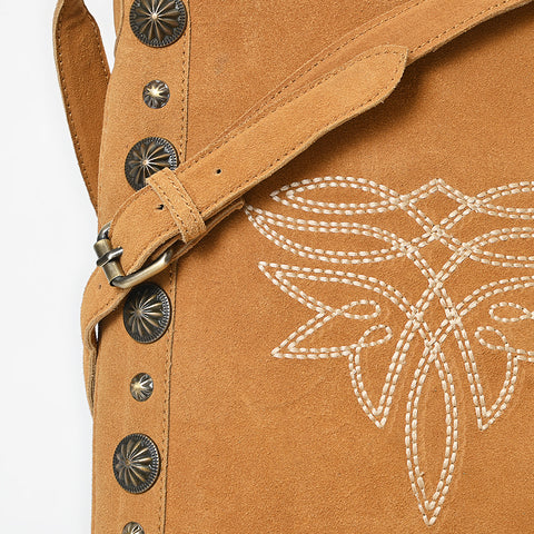 American Darling Handcrafted Suede Chaps Bag with Fringes and Conchos