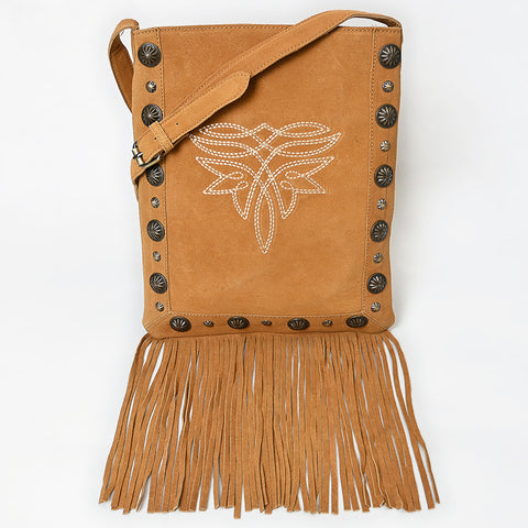American Darling Handcrafted Suede Chaps Bag with Fringes and Conchos
