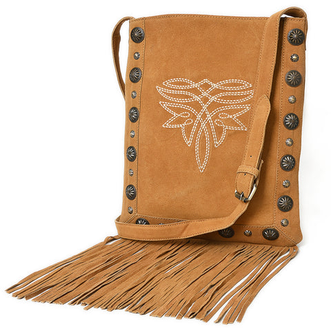 American Darling Handcrafted Suede Chaps Bag with Fringes and Conchos