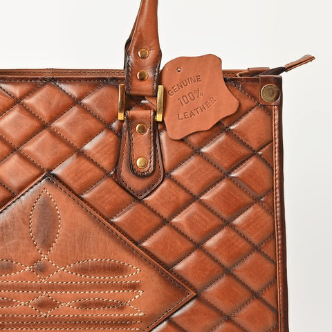 American Darling Handcrafted Quilted Leather Tote Bag with Boot Stitched Accents