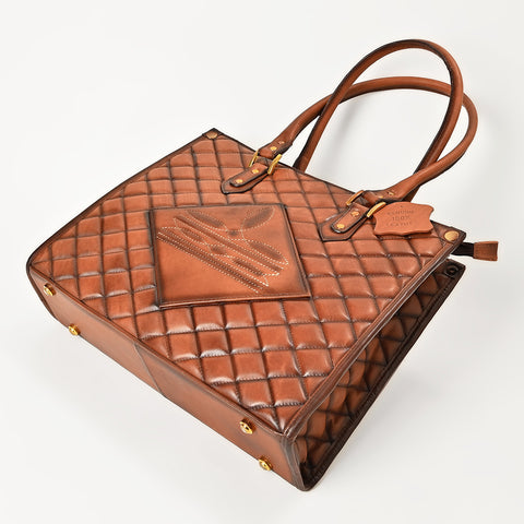 American Darling Handcrafted Quilted Leather Tote Bag with Boot Stitched Accents