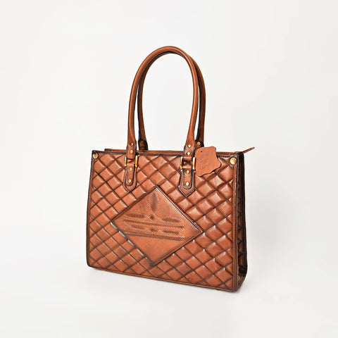 American Darling Handcrafted Quilted Leather Tote Bag with Boot Stitched Accents