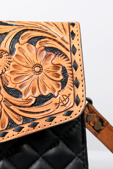 American Darling Hand-Tooled Floral Cross body Bag - Quilted Western Leather Purse