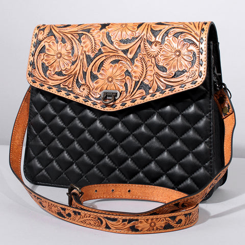 American Darling Hand-Tooled Floral Cross body Bag - Quilted Western Leather Purse