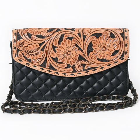 American Darling Hand-Tooled Floral Wallet Bag - Quilted Western Leather Crossbody