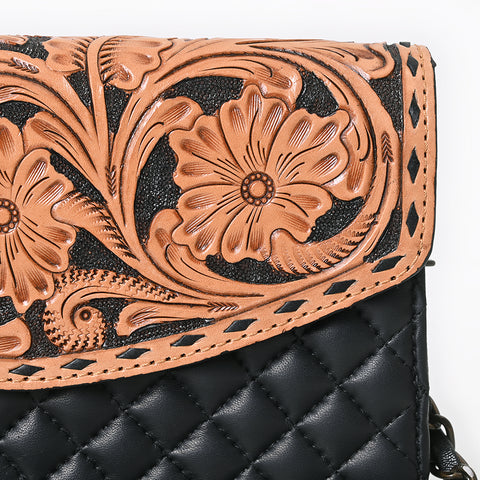 American Darling Hand-Tooled Floral Wallet Bag - Quilted Western Leather Crossbody