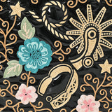 ADBGA838 Black Patent Western Tote Bag - Embroidered Floral & Spur Design with Glossy Finish