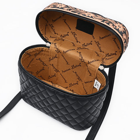 American Darling Hand Tooled Floral Quilted Leather Cross body Bag