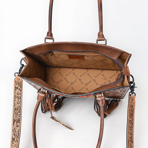 American Darling Hand-Tooled Floral Tote Bag - Woven Saddle Blanket Western Leather Purse
