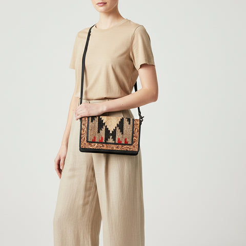 American Darling Hand Tooled Floral Organiser Bag - Hand Woven Saddle Blanket Western Leather