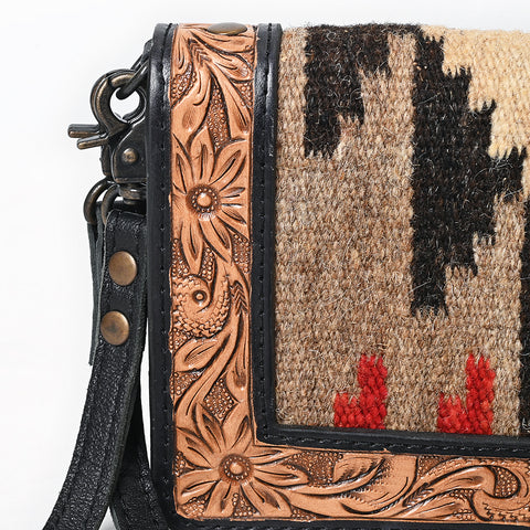 American Darling Hand Tooled Floral Organiser Bag - Hand Woven Saddle Blanket Western Leather