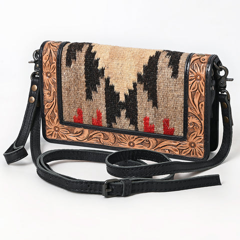 American Darling Hand Tooled Floral Organiser Bag - Hand Woven Saddle Blanket Western Leather