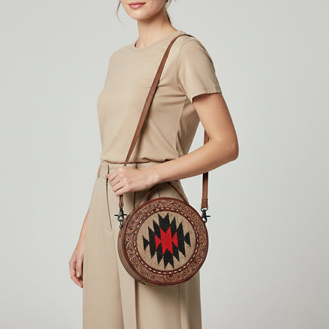 American Darling Hand Tooled Floral Canteen Bag - Hand-Woven Saddle Blanket Western Bag