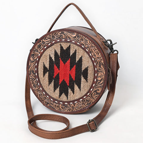 American Darling Hand Tooled Floral Canteen Bag - Hand-Woven Saddle Blanket Western Bag