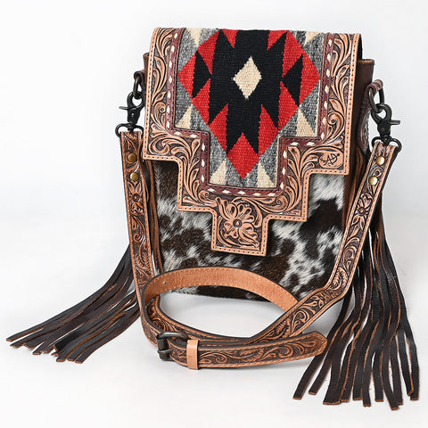 American Darling Hand Tooled Floral Messenger Bag - Cowhide & Saddle Blanket Western Purse