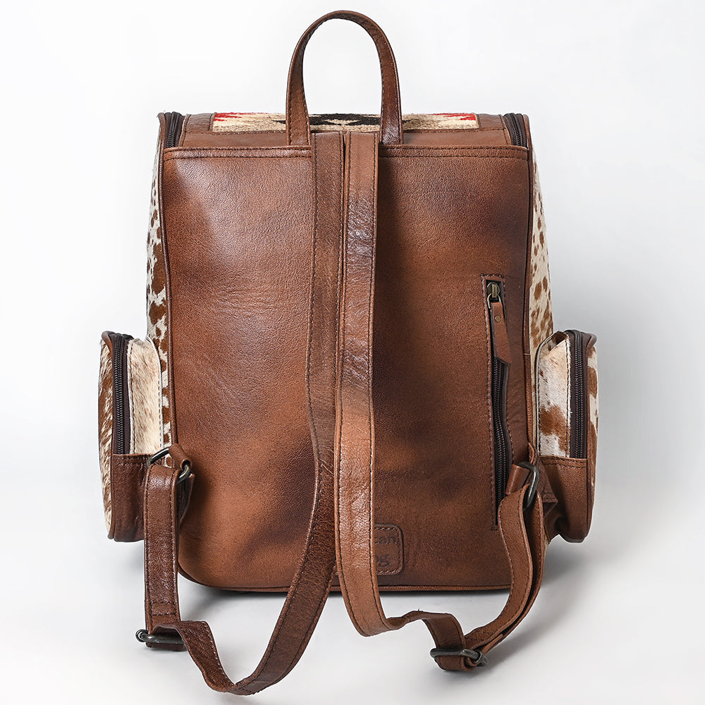 ADBG1787 Southwestern Cowhide Backpack with Tooled Leather & Wool Rug Flap
