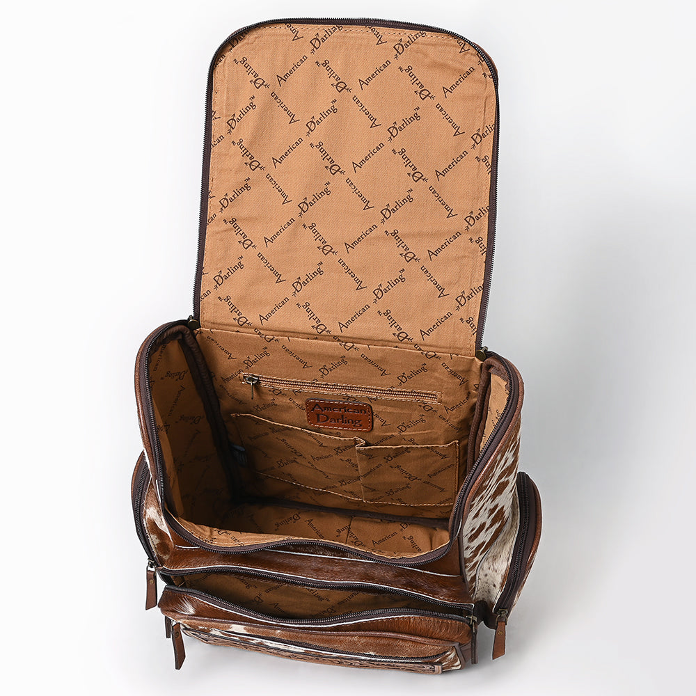 ADBG1787 Southwestern Cowhide Backpack with Tooled Leather & Wool Rug Flap