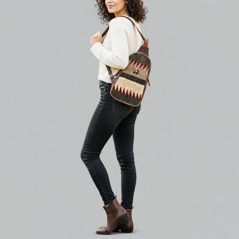 American Darling Western Sling Bag - Handcrafted Woven Saddle Blanket Leather Crossbody
