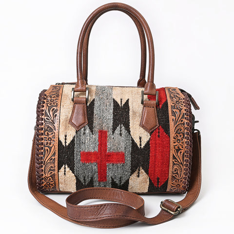 American Darling Western Leather Tote Bag - Handcrafted Floral Tooled & Saddle Blanket Purse