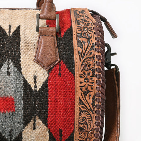 American Darling Western Leather Tote Bag - Handcrafted Floral Tooled & Saddle Blanket Purse