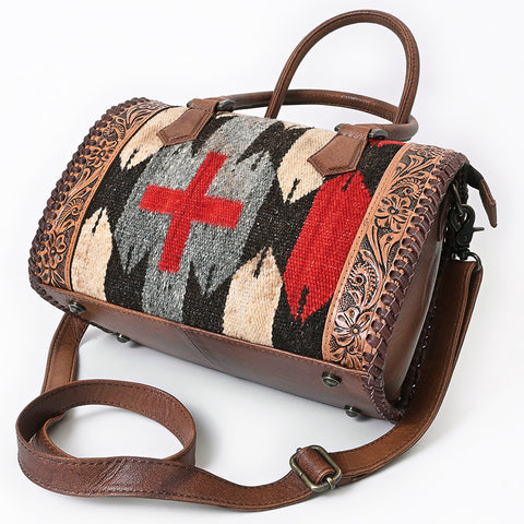 American Darling Western Leather Tote Bag - Handcrafted Floral Tooled & Saddle Blanket Purse