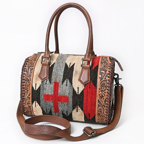 American Darling Western Leather Tote Bag - Handcrafted Floral Tooled & Saddle Blanket Purse