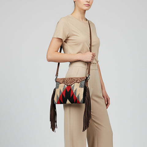 American Darling Hand Tooled Floral Cross body Bag - Hand Woven Saddle Blanket Western Leather Purse