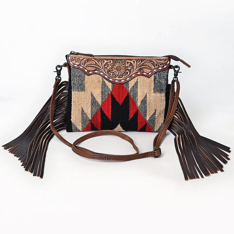 American Darling Hand Tooled Floral Cross body Bag - Hand Woven Saddle Blanket Western Leather Purse
